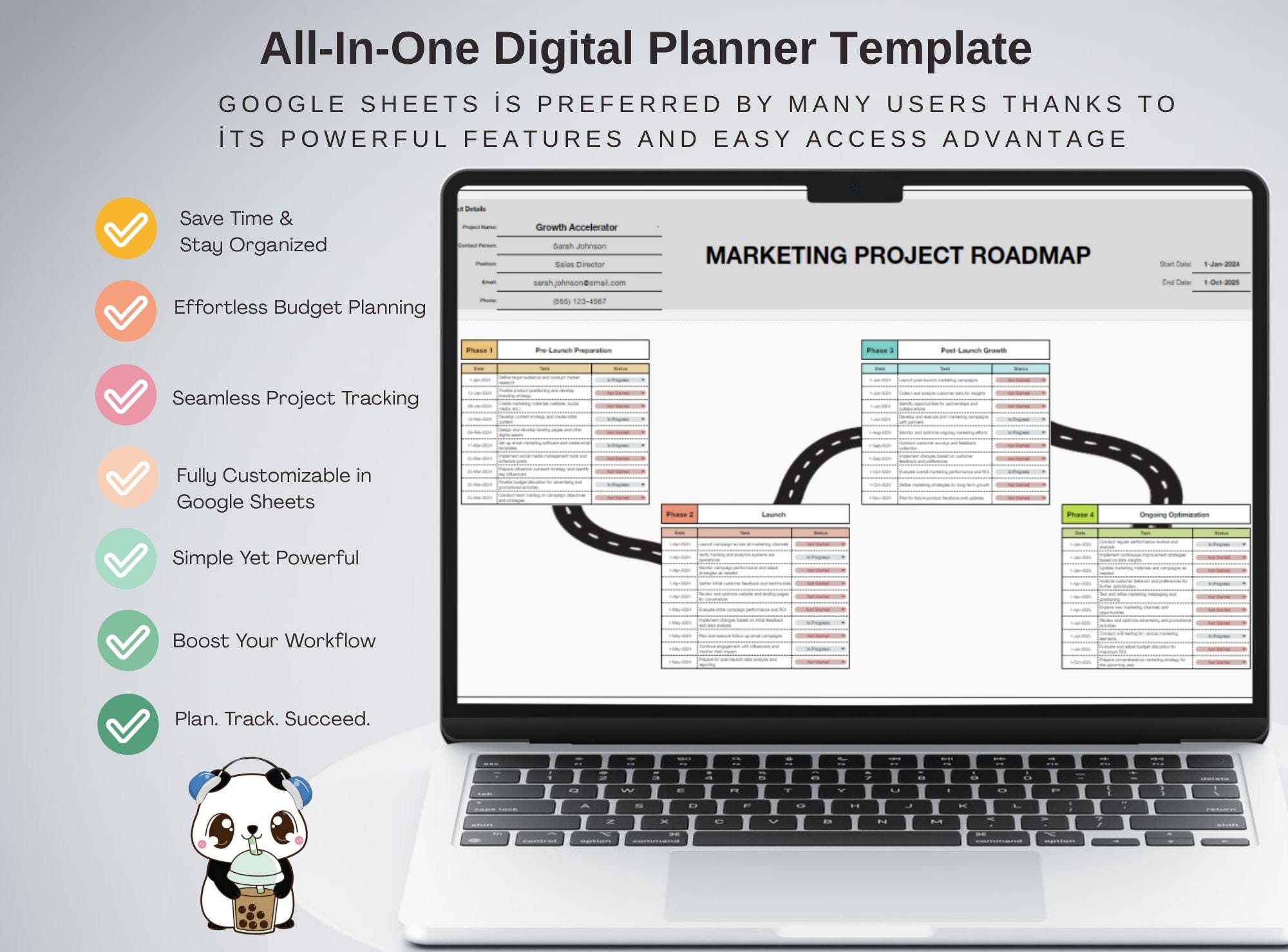Construction Project Roadmap Template: Google Sheets Planner (digital ...