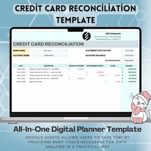 Plantilla de conciliación de tarjetas de crédito, seguimiento de gastos de Hojas de cálculo de Google, registro de finanzas empresariales, hoja de cálculo editable, descarga digital