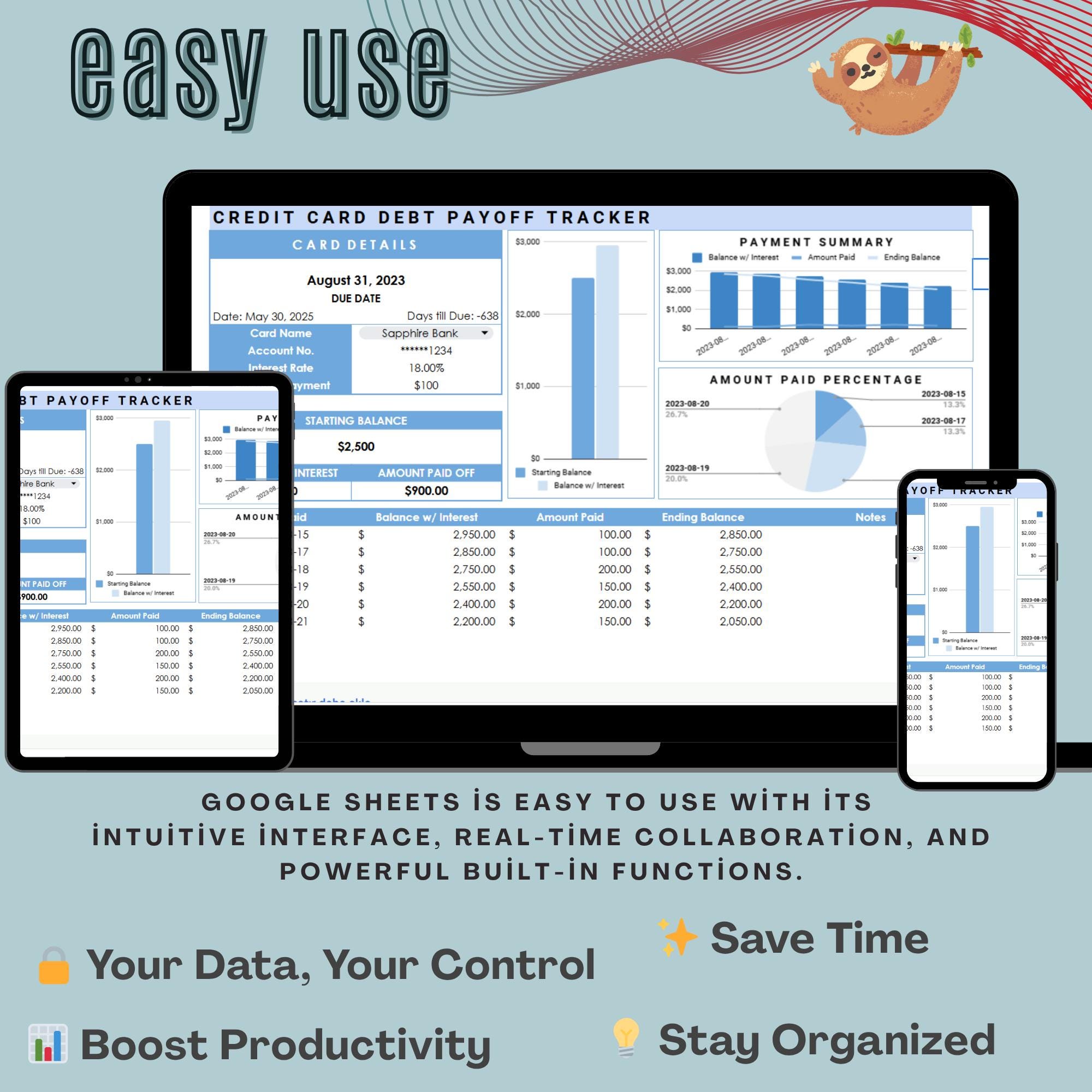 Credit Card Debt Payoff Tracker Template, Editable Google Sheets Tool ...
