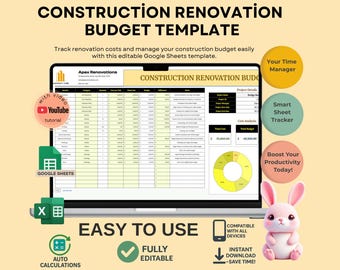 Home Remodel Budget Template: Construction Expense Tracker (Google Sheets Digital Download)