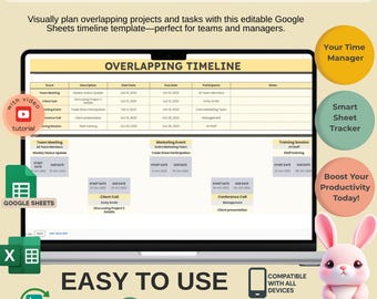 Overlapping Timeline Template: Editable Google Sheets Project Management (Digital Download)