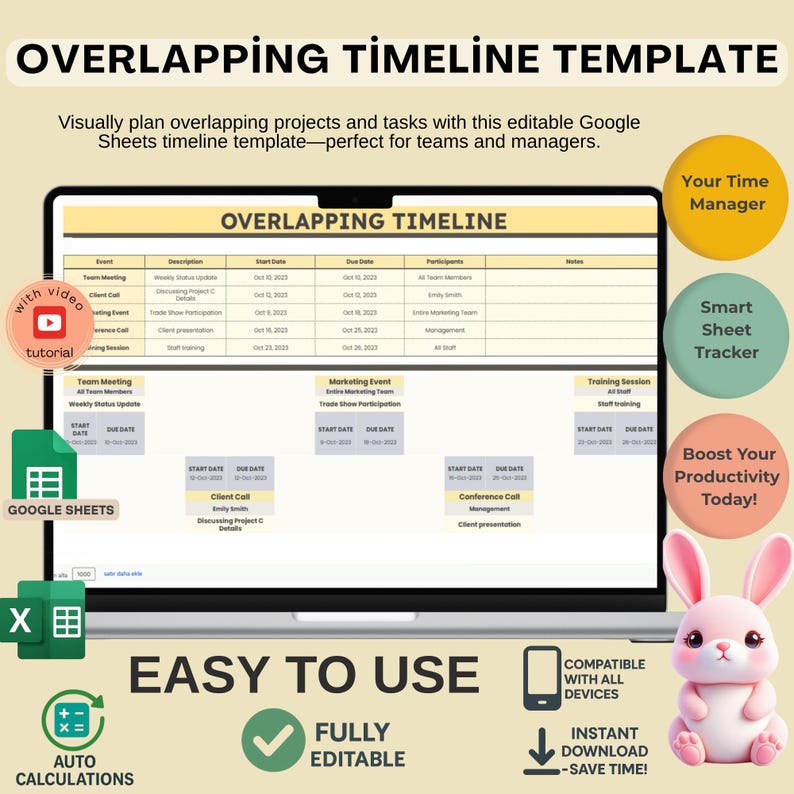 Overlapping Timeline Template: Editable Google Sheets Project ...