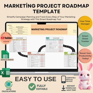 Sjabloon roadmap marketingproject: bewerkbare Google Spreadsheets (digitale download)