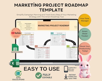 Modello di roadmap del progetto di marketing: Fogli Google modificabili (download digitale)