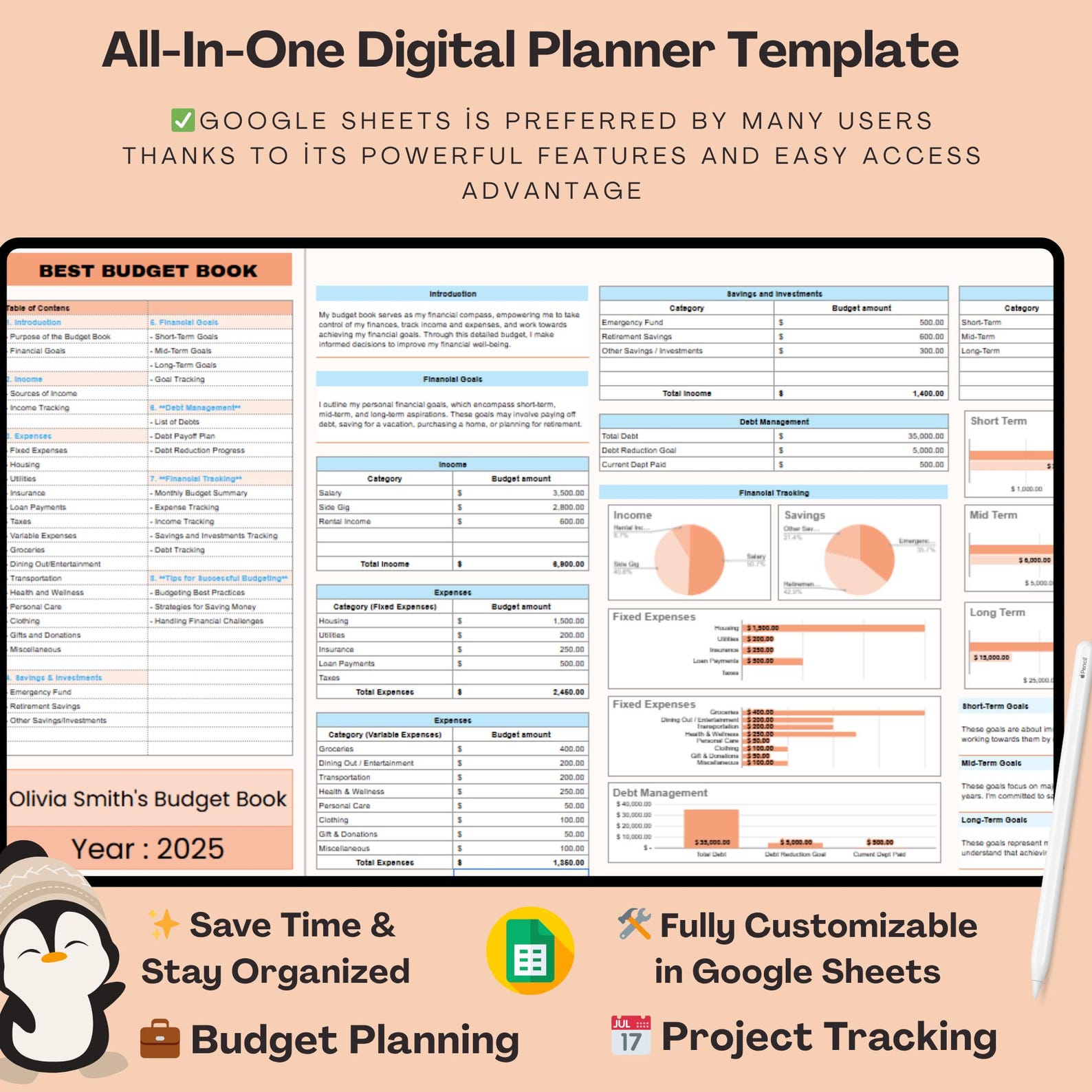 Editable Budget Book Template: Google Sheets Financial Planner (digital ...
