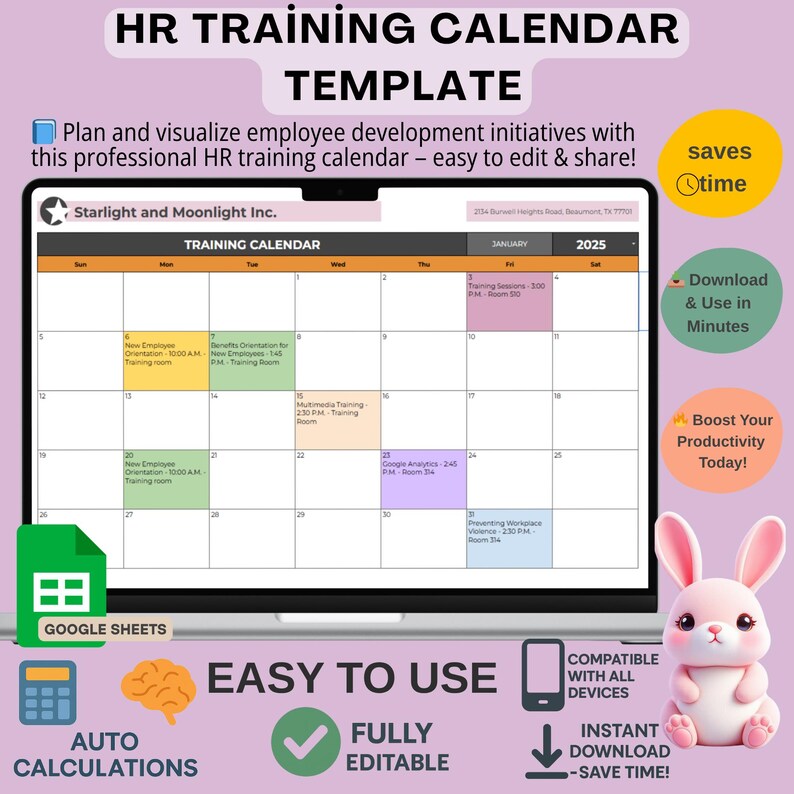HR Training Calendar Template: Employee Development Planner (google ...