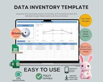 Data Inventory Template for Data Management, Editable Google Sheets, Digital Download