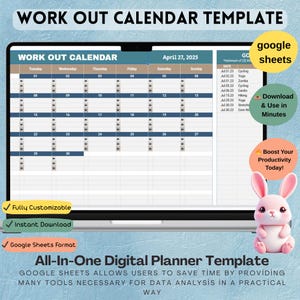 Work Out Calendar Template, Digital Download, Editable, Easy to Use, Google Sheets, Fitness Tracker, Workout Planner, Exercise Chart