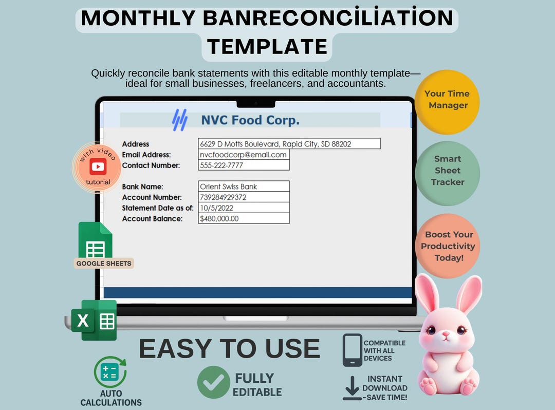Monthly Bank Reconciliation Template: Google Sheets Financial Tracker ...