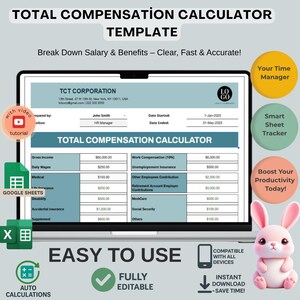 Total Compensation Calculator: Editable Google Sheets Template (Digital Download) HR Salary & Benefits
