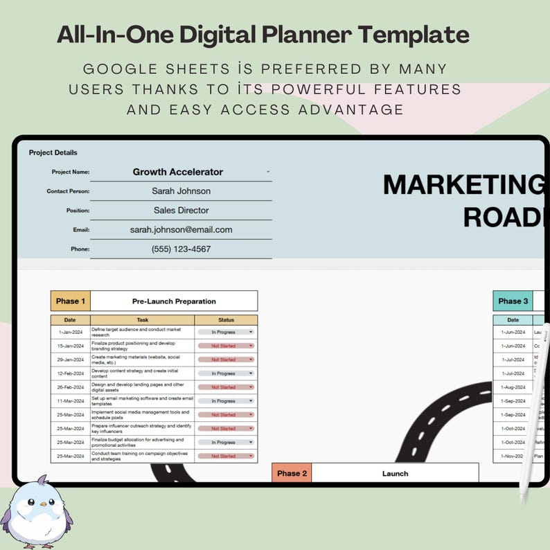 Construction Project Roadmap Template, Google Sheets Planner, Project ...