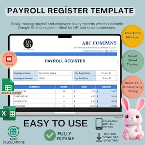Payroll Register Template: Editable Google Sheets for Small Business (Digital Download)