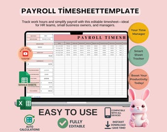 Payroll Timesheet Template Google Sheets: Arbeitszeit-Tracker für Mitarbeiter (Digitaler Download)