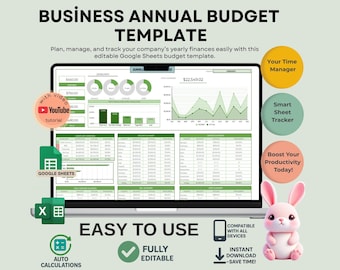 Modèle de budget annuel d'entreprise : feuilles Google modifiables (téléchargement numérique)