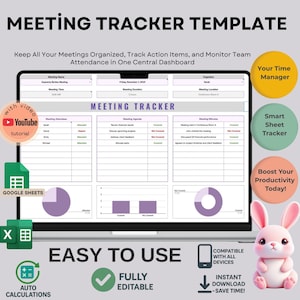 Sjabloon vergaderingtracker: bewerkbaar Google Spreadsheets-schema (digitale download)