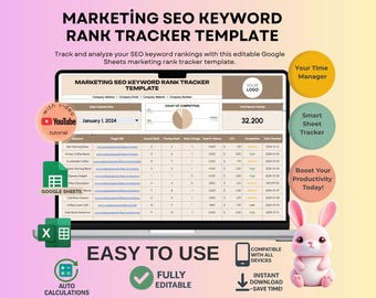 SEO Keyword Rank Tracker: Editable Google Sheets Template (Digital Download)