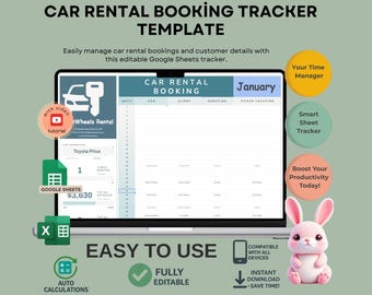 Car Rental Booking Tracker Template: Editable Google Sheets (Digital Download)
