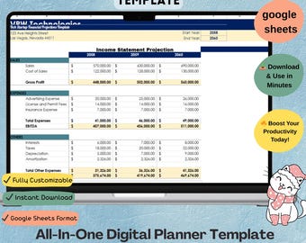 Tech Startup Financial Projections Template | Revenue & Expense Forecast | Google Sheets