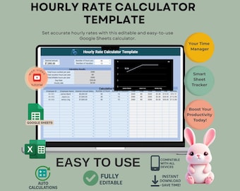 Google Sheets Hourly Rate Calculator, Editable Pricing Tool (Digital Download)