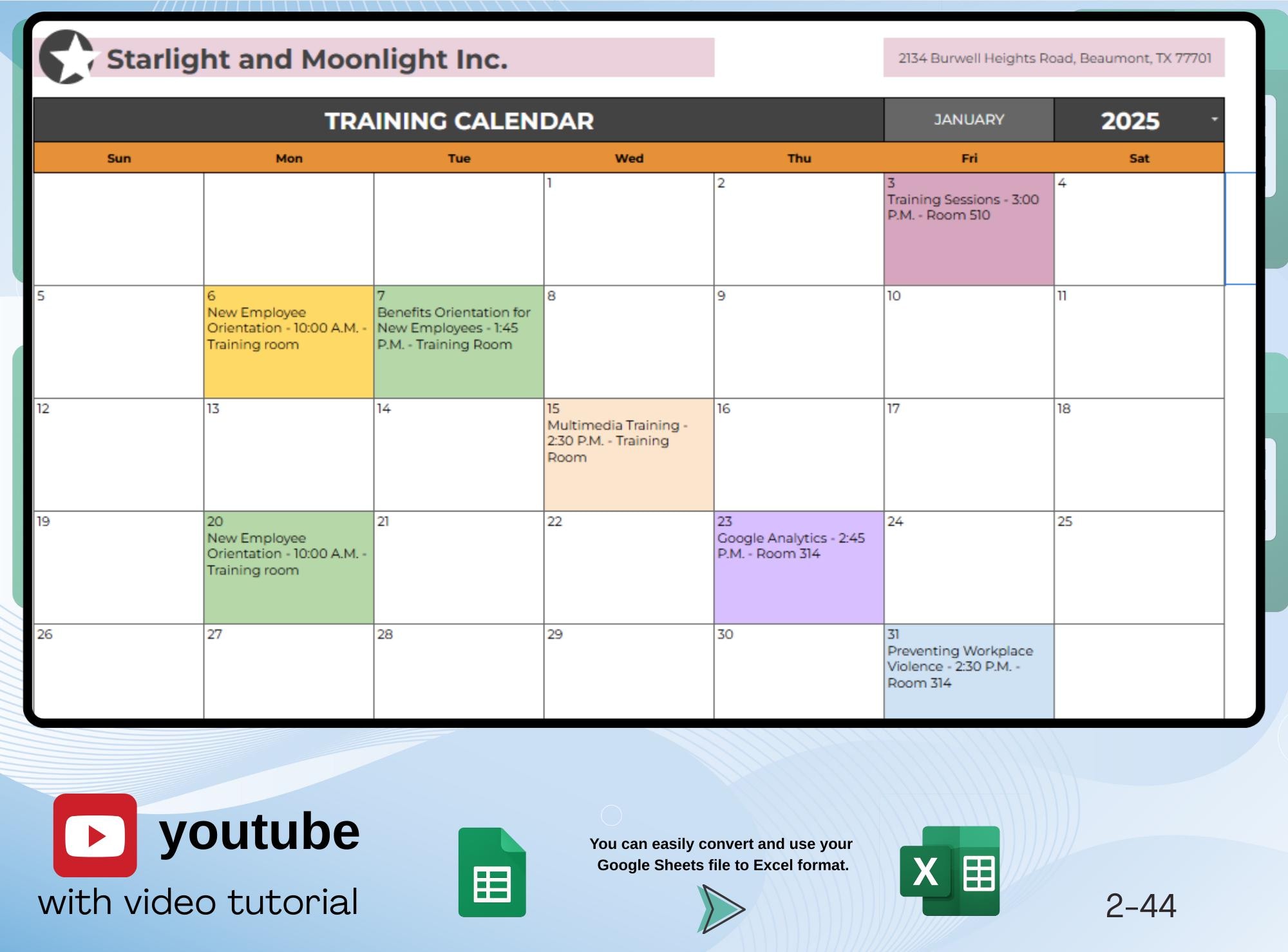 HR Training Calendar Template for Employee Development, Editable Google ...