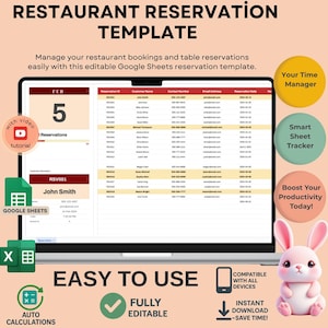 Restaurant Reservation Template: Editable Google Sheets Planner (Digital Download)