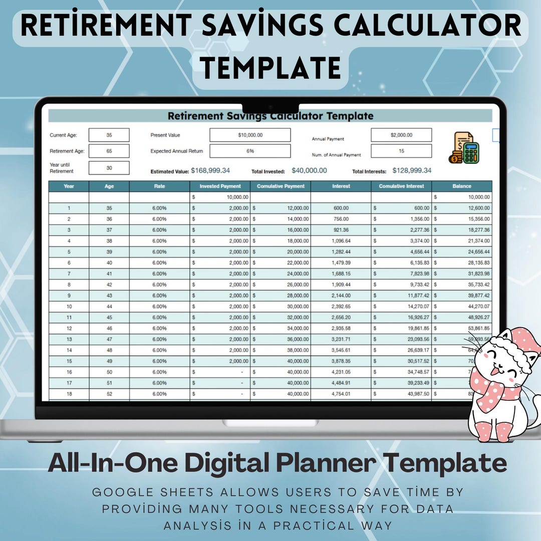 Retirement Savings Calculator Template, Financial Planning Spreadsheet