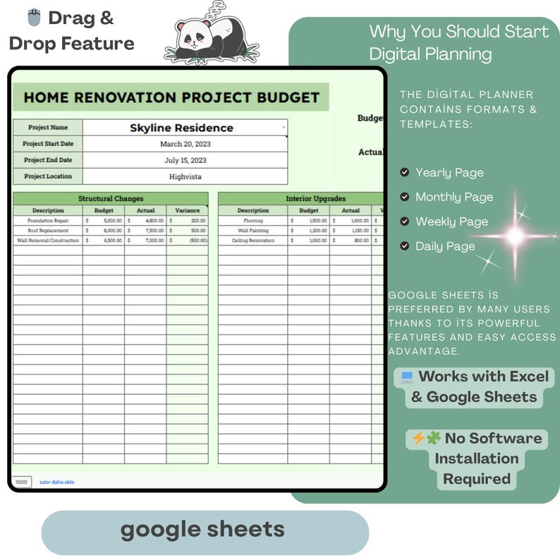 Home Renovation Project Budget Template Google Sheets, Editable Remodel ...