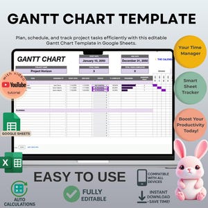 Plantilla de diagrama de Gantt de Hojas de Cálculo de Google: Planificador de cronograma de proyectos (Descarga digital)