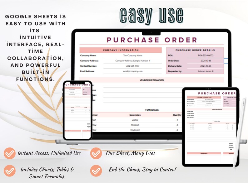 Purchase Order Template: Editable Google Sheets for Small Business ...