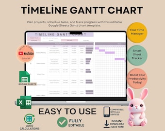 Timeline Gantt Chart Template for Project Planning, Editable Google Sheets, Digital Download