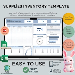 Modèle d&#39;inventaire de fournitures : suivi des stocks Google Sheets modifiable (téléchargement numérique