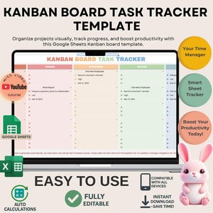 Modello di monitoraggio delle attività della bacheca Kanban per la gestione dei progetti, Fogli Google modificabili, download digitale