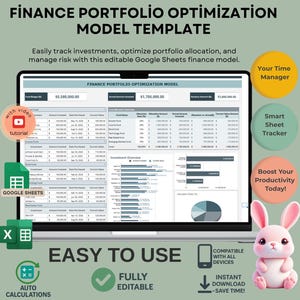 Finance Portfolio Optimization Model Template, Google Sheets Investment Tracker, Editable Portfolio Management and Risk Analysis Tool