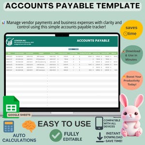 Accounts Payable Template, Editable Google Sheets for Tracking Business Expenses, Vendor Payments, and Due Invoices