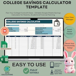 College Savings Calculator, Editable Google Sheets, Digital Download, Easy to Use Financial Planning Tool for Parents & Students