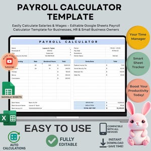 Sjabloon salariscalculator: bewerkbare Google Spreadsheets voor kleine bedrijven (digitale download)