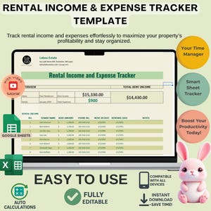 Rental Income and Expense Tracker Template Google Sheets – Editable Rental Property Financial Tracker, Easy Income and Expense Management