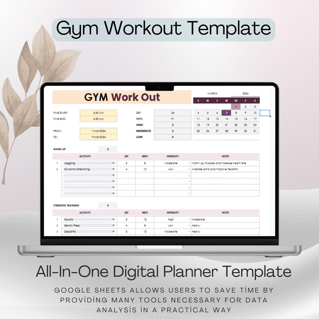 Gym Workout Template, Editable Google Sheets, Digital Download for ...