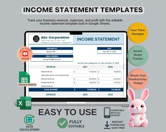 Income Statement Templates | Editable Google Sheets Financial Report | Easy-to-Use Digital Download