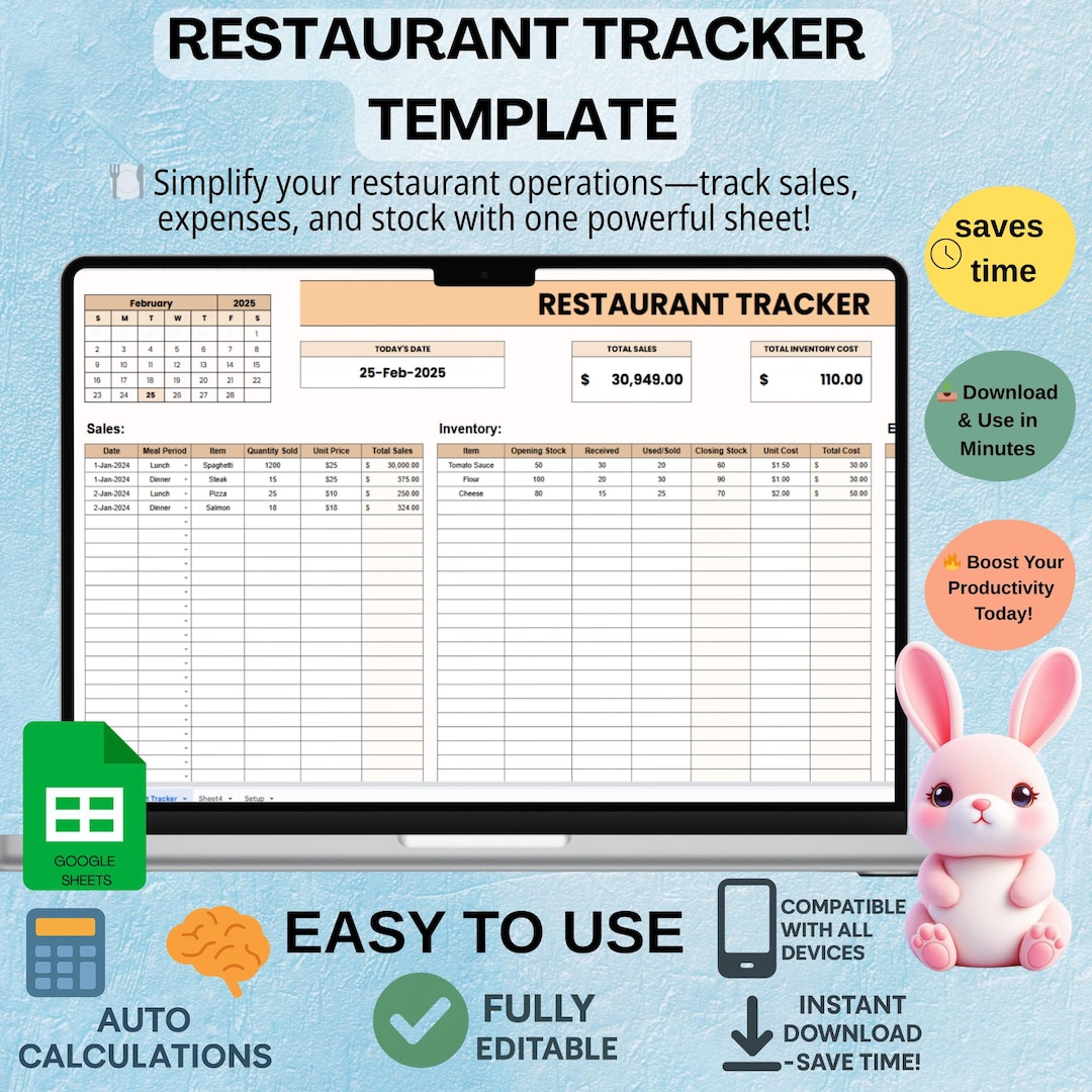 Restaurant Tracker Template, Google Sheets for Managing Sales, Expenses ...