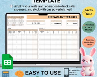 Restaurant Tracker Template: Google Sheets Sales, Expenses, Inventory (Digital Download)