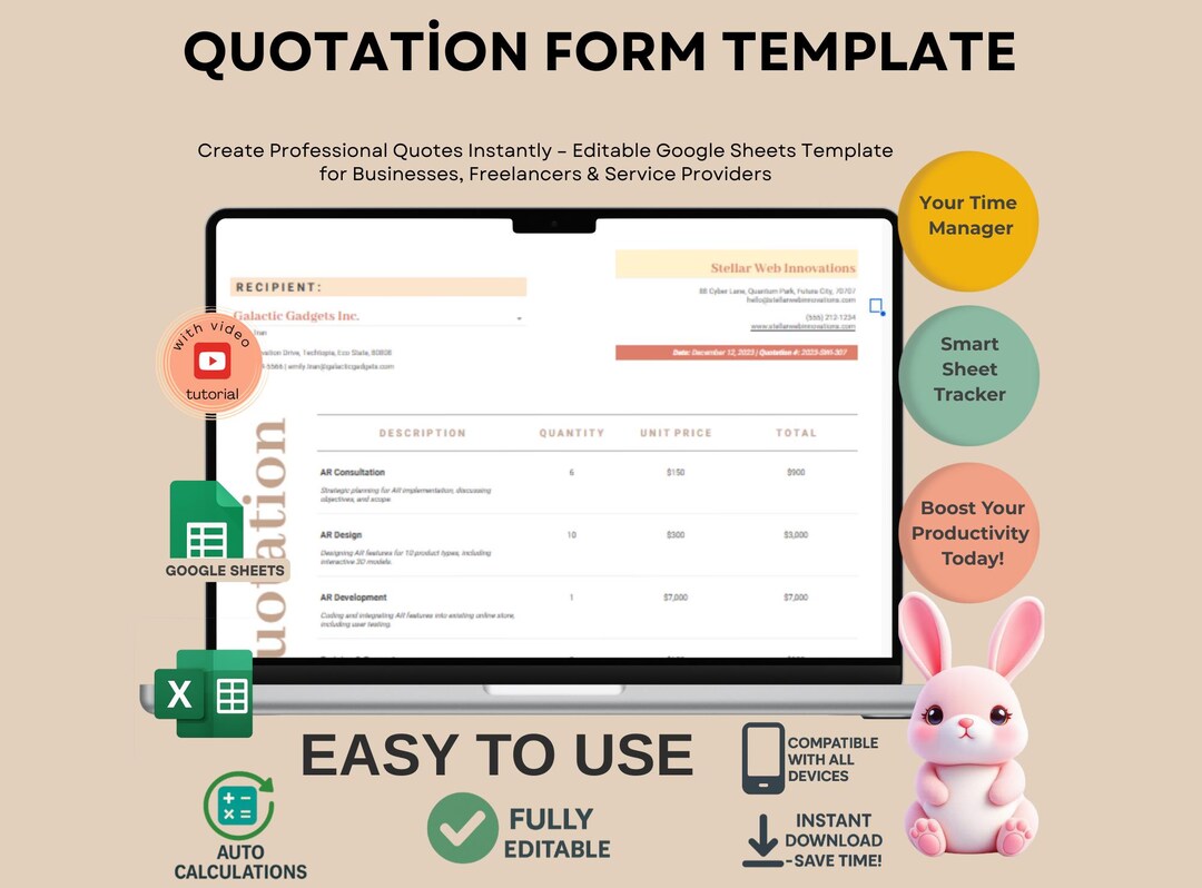 Quotation Form Template for Business Pricing, Editable Google Sheets ...