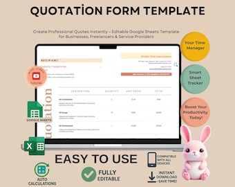 Quotation Form Template for Business Pricing, Editable Google Sheets, Digital Download