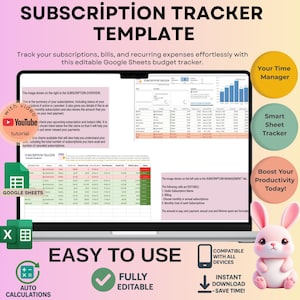 Subscription Tracker Template: Editable Google Sheets (Digital Download)