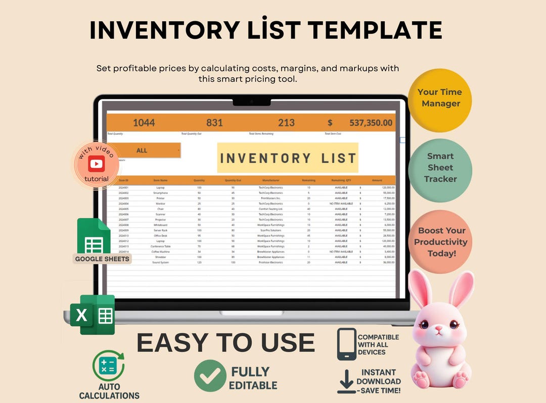 Editable Inventory List Template: Google Sheets Stock Tracker (digital ...