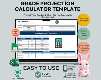 Grade Projection Calculator Template | Editable GPA Tracker | Google Sheets Student Planner