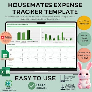 Roommate Expense Tracker: Editable Google Sheets Template (Digital Download)