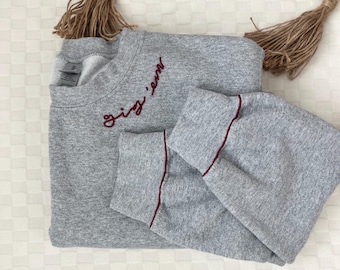 Custom Hand-Embroidered Neckline Sweatshirt