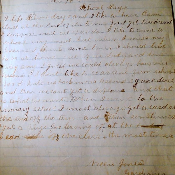 Wriing School Work May 27 1874 Nellie Jones Gardiner Maine Scrapbook Genealogy Free Shipping