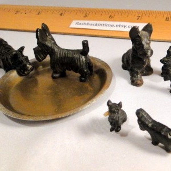 Scotty Dogs Metal Eight Miniature Dog Figurines Scottie Scottish Terrier  ART DECO SALE